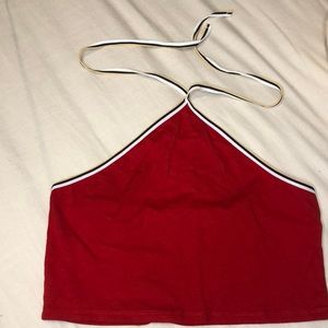 Forever 21 red halter top with yellow, black and white lining detail size large